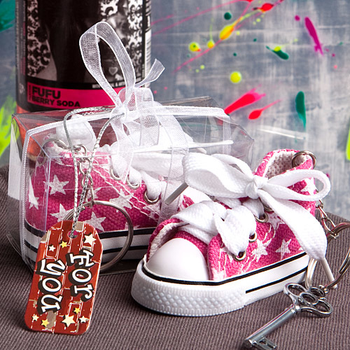Oh-So-Cute Pink Star Print Baby Sneaker Key Chain 242-BABY
