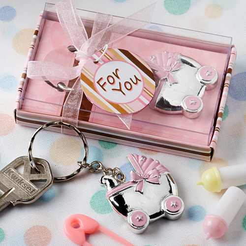 Pink Baby Carriage Design Key Chains 263-BABY