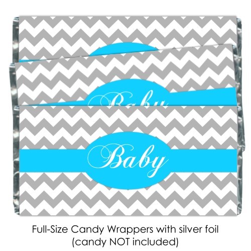 Gray Chevron with Bright Blue Baby Shower Candy Wrappers 182-BABY