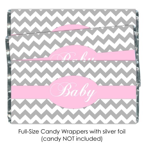 Gray Chevron with Pink Baby Shower Candy Wrappers 183-BABY