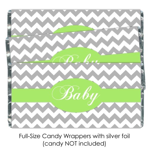 Gray Chevron with Green Baby Shower Candy Wrappers 184-BABY