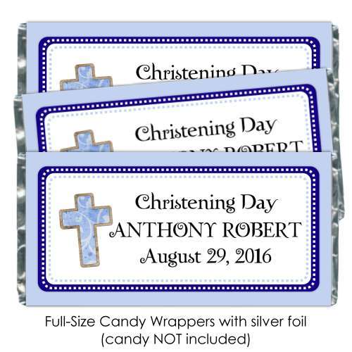 Blue Christening Candy Wrappers with Cross 189-BABY