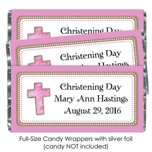 Pink Baptism or Christening Candy Wrappers with Cross 190-BABY