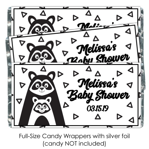 Black and White Mama Racoon Baby Shower Candy Wrappers 200-BABY