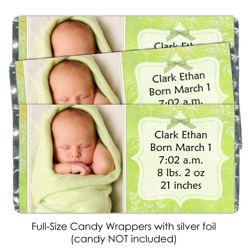 Green Floral Birth Announcement Candy Wrappers 202-BABY