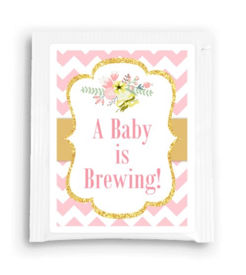 Gold and Pink Floral A Baby Is Brewing Tea Favor 110-TeaFavor