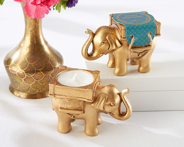 Lucky Elephant Golden Tealight Holder 129-IndianFavors