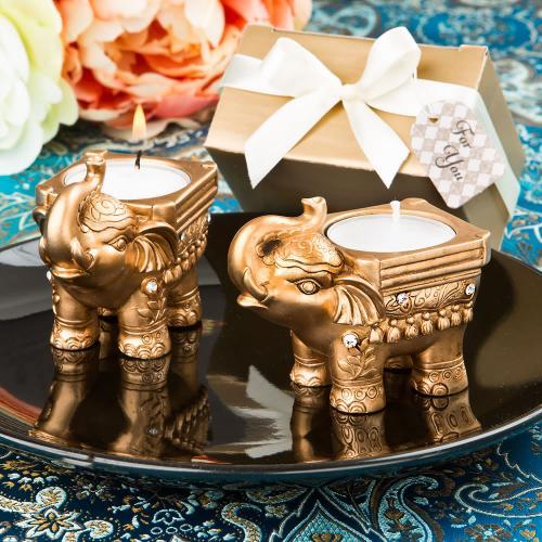 Gold Good Luck Indian Elephant Candle Holder 148-IF