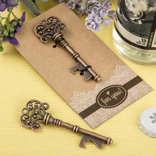 Copper Skeleton Key Bottle Opener with Heavy Kraft Paper Backer Card 329-WINE