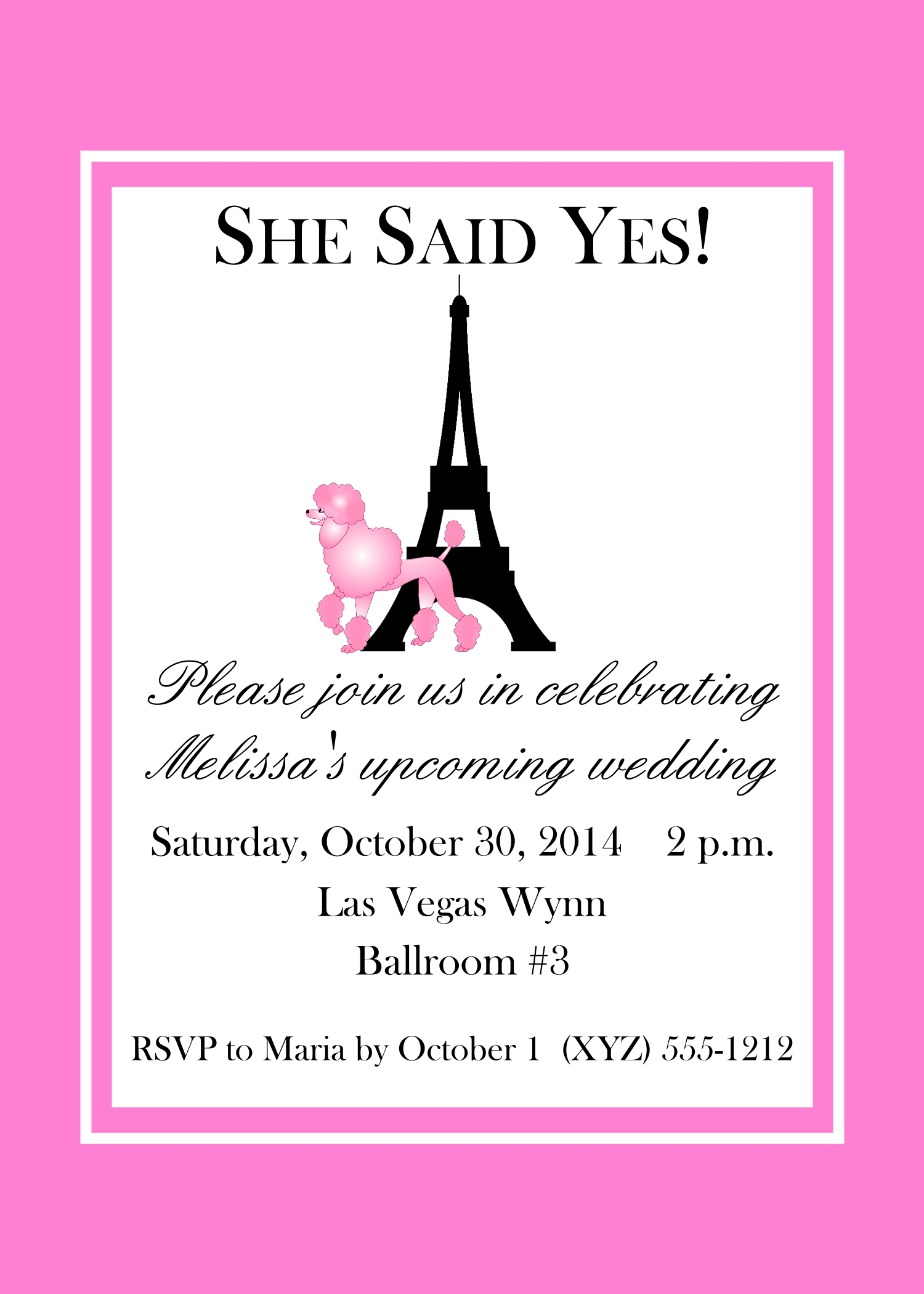 Pink Poodle Paris Themed Invitations, 5" x 7" 142-PARIS