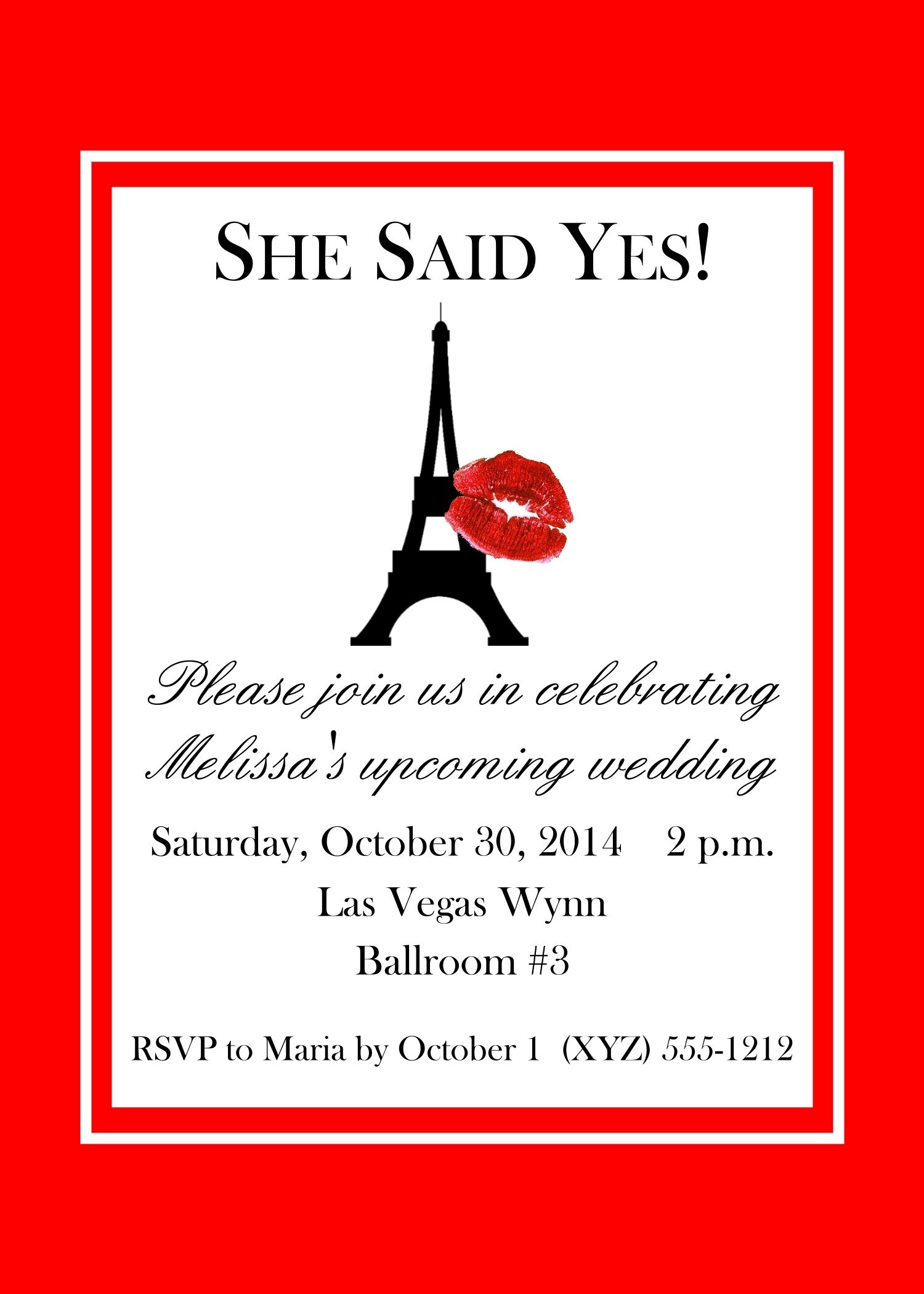Red Paris Themed Invitations, Eiffel Tower Invite, 5" x 7" 142-ParisEiffelTower