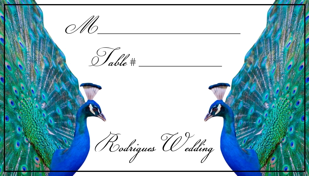 Peacock Wedding Place Cards - Flat or Tent Style 147-PEACOCK