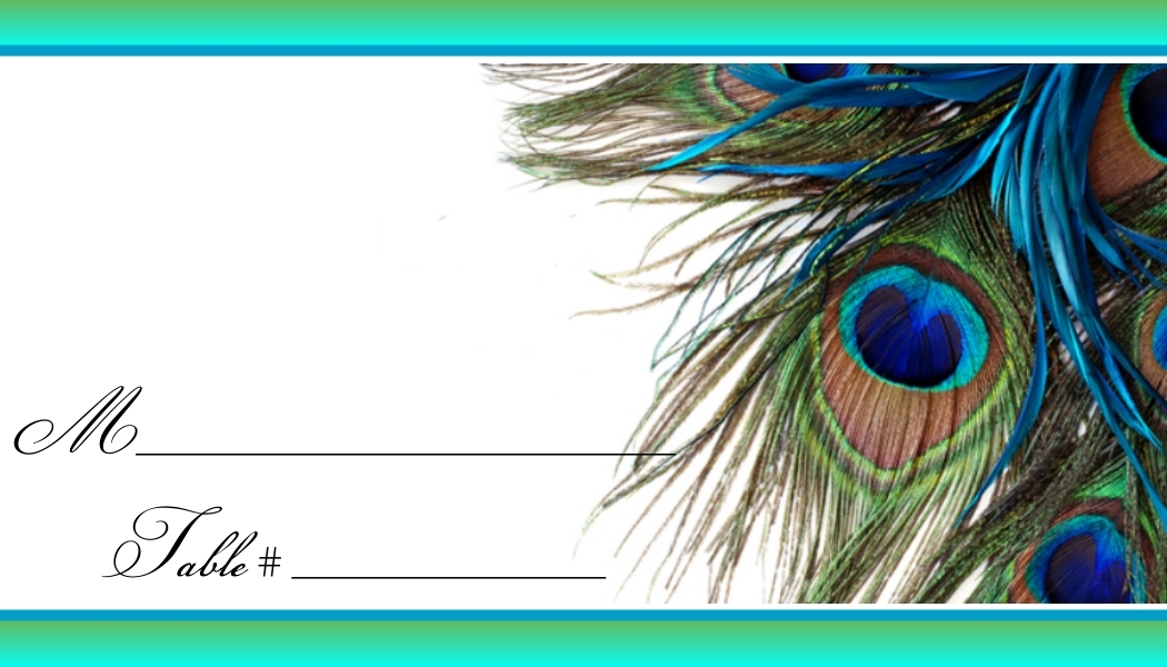 Peacock Wedding Place Cards - Flat or Tent Style