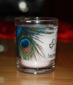 Personalized Peacock Candles Vellum Wrappers 105-PEACOCK