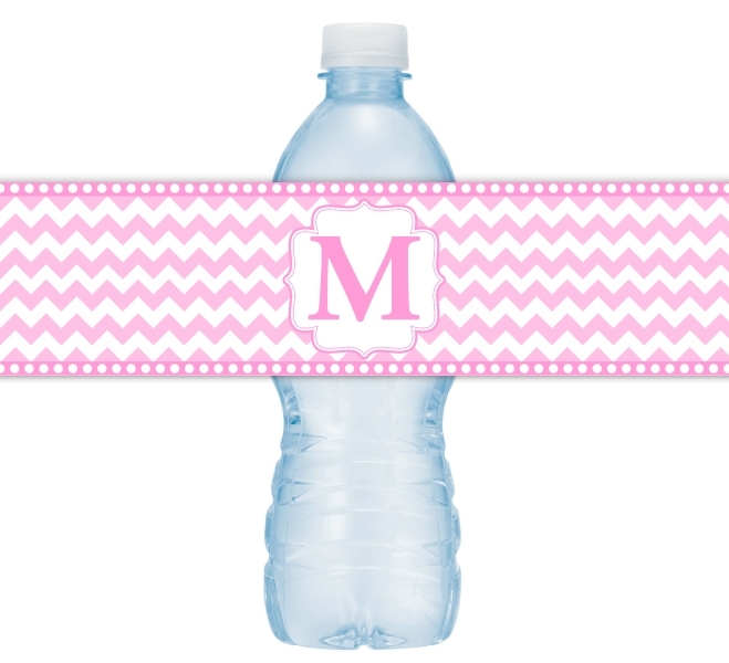 Pink Chevron Monogram Water Bottle Labels 108-WBL