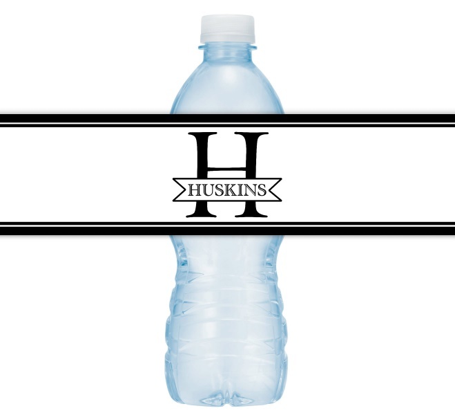 Black and White Monogram Wedding Water Bottle Labels 202-WBL
