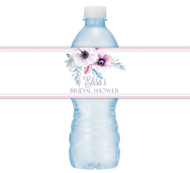 Floral and Feather Wedding Water Bottle Labels 206-WBL