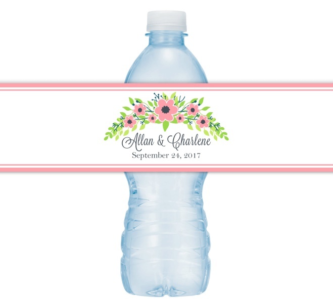 Pink and Green Floral Wedding Water Bottle Labels 207-WBL