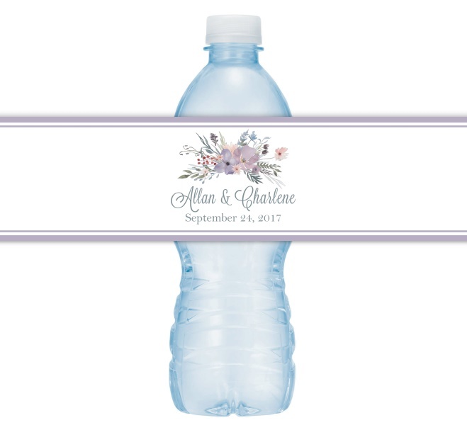 Purple Watercolor Floral Wedding Water Bottle Labels 209-WBL