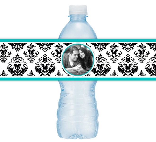 Damask Photo Wedding Water Bottle Labels 210-WBL