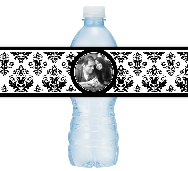 Damask Photo Wedding Water Bottle Labels 211-WBL