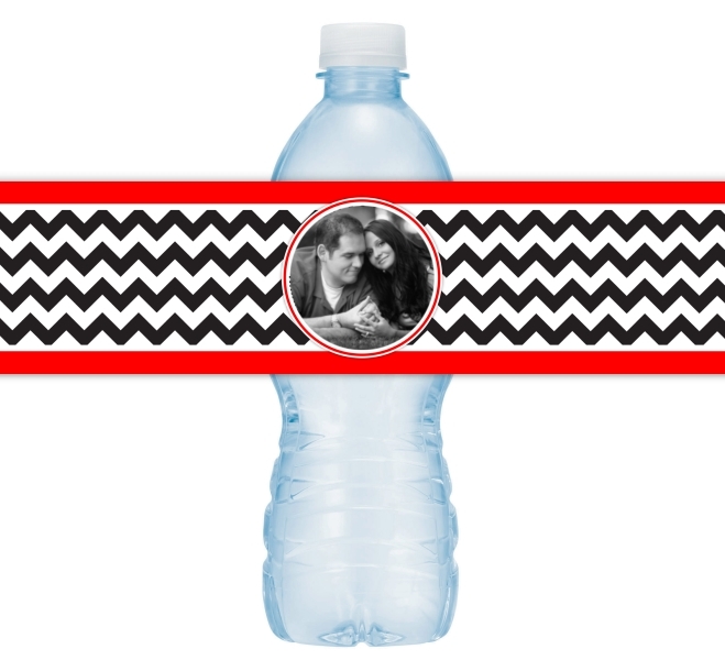 Black and Red Chevron Wedding Water Bottle Labels 212-WBL