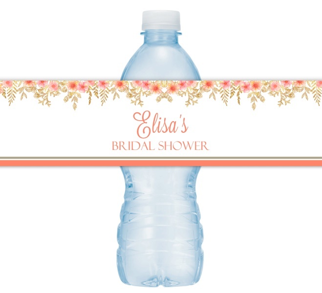 Gold Floral Wedding Water Bottle Labels 216-WBL