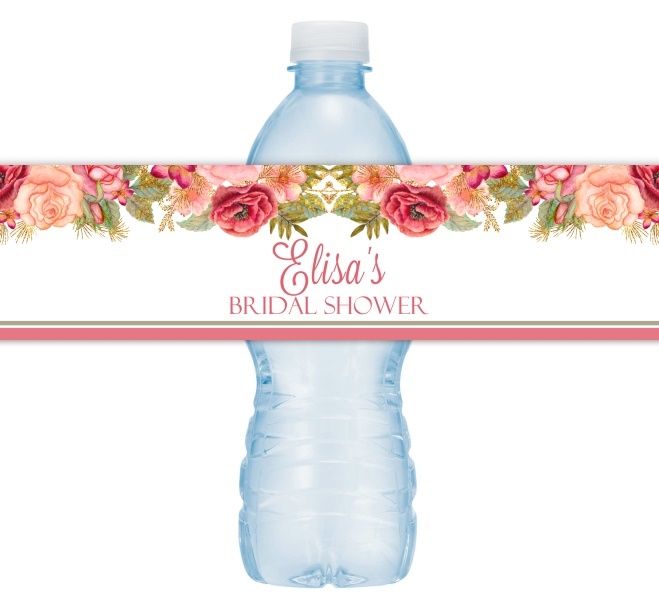 Rose Gold Floral Wedding Water Bottle Labels 217-WBL