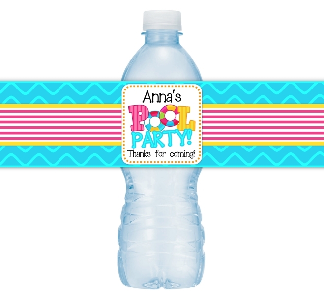 Pool Party Birthday Water Bottle Labels 407-WBL