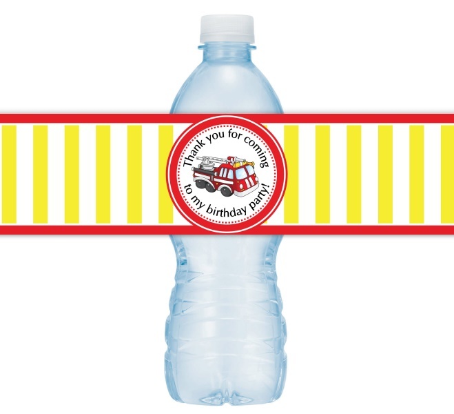 Fire Truck Birthday Water Bottle Labels 408-WBL
