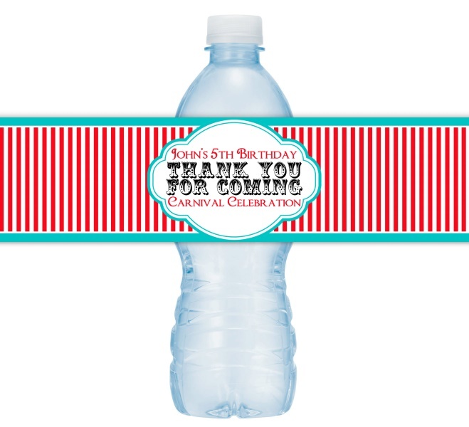 Custom Carnival Red Stripe Water Bottle Labels 410-WBL