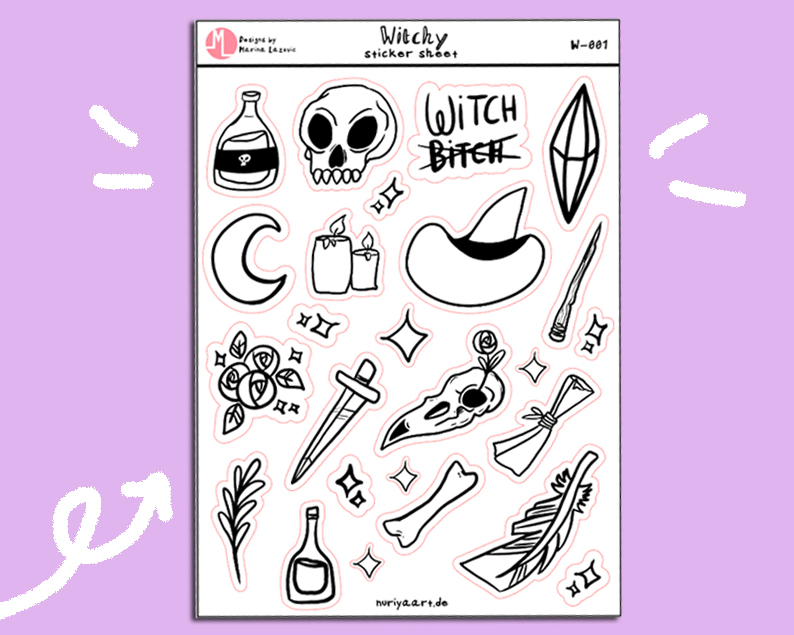 Witchy Stickersheet - Magical Witchcraft Planner Stickers W-001