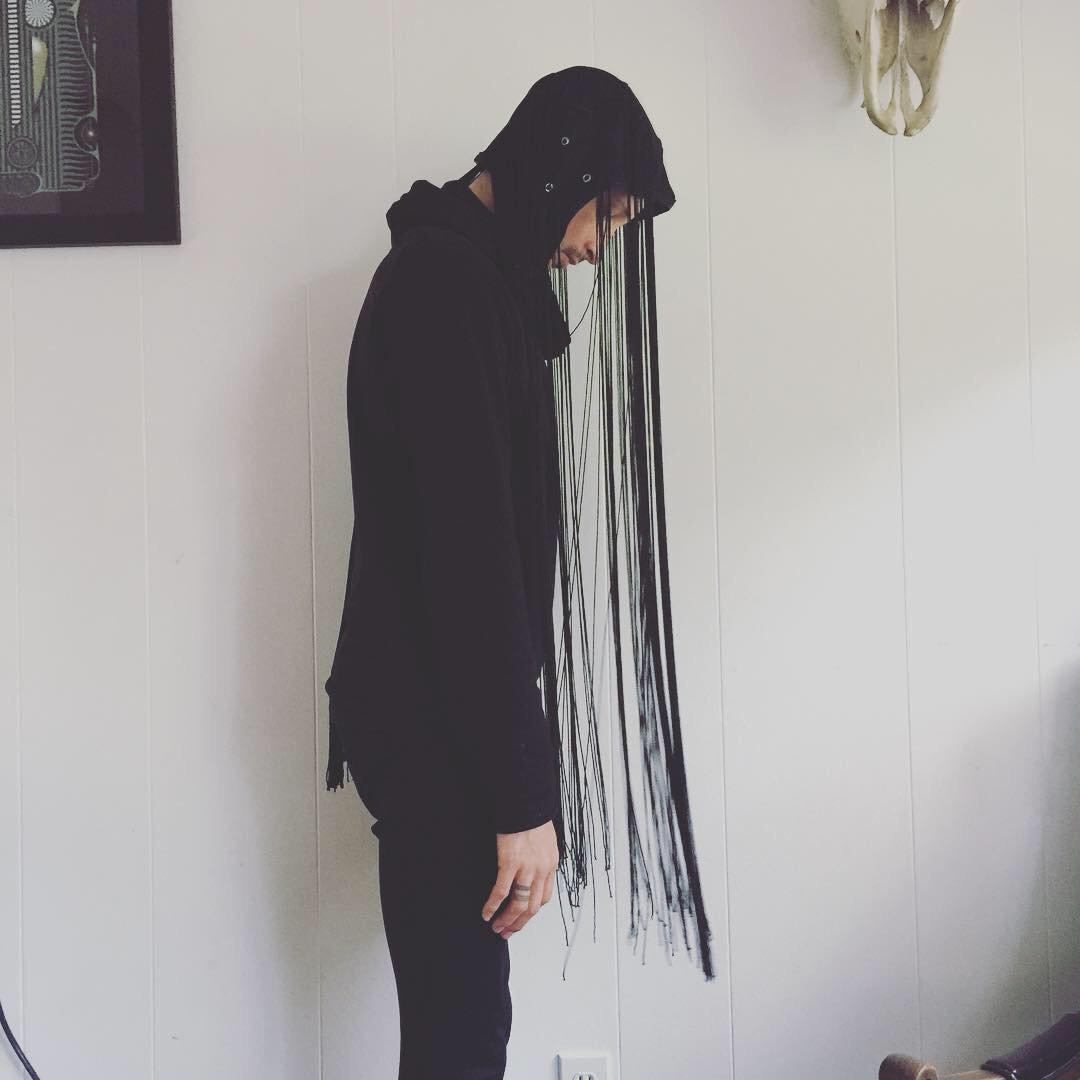 Men's black fringe head cap 0004