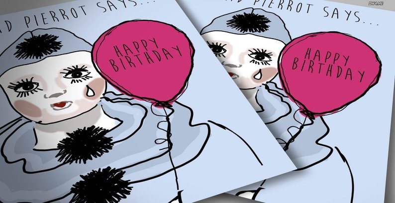 Sad pierrot birthday card