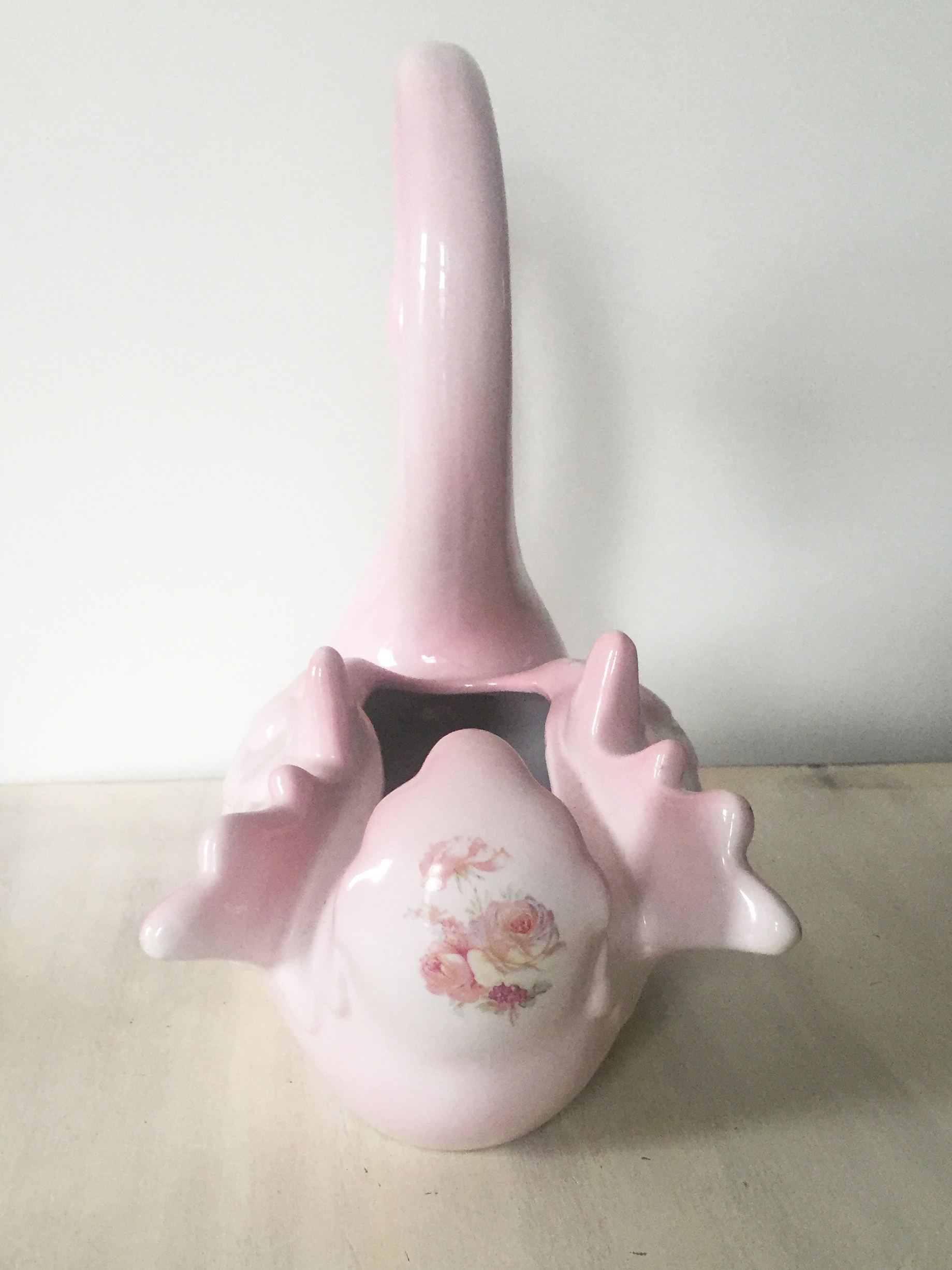 Vintage 80s pink large swan planter