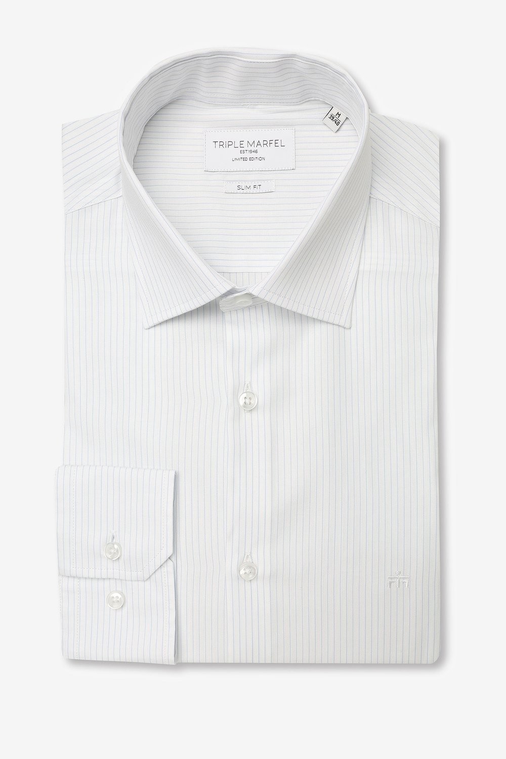 CAMISA BRANCA RISCAS AZUIS