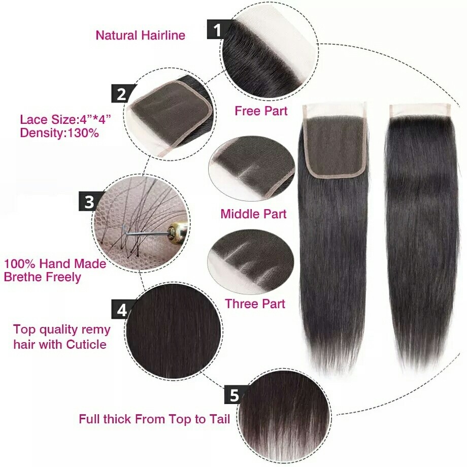 Straight Hair Extension 100 Human Hair Bundles With Closure