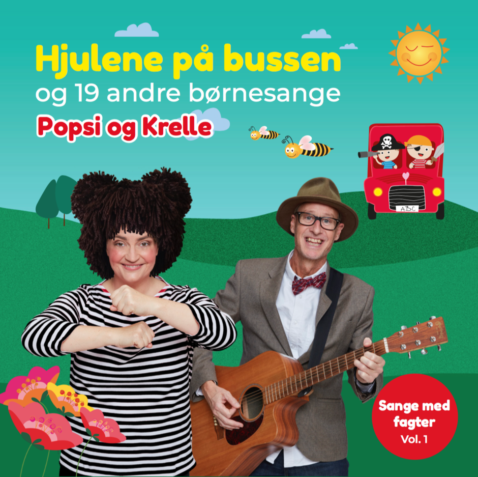 TEST _ KØB IKKE: Cd-boks m. sangkort: Popsi og Guitar-Krelle synger Hjulene på bussen og 19 andre børnesange 00001