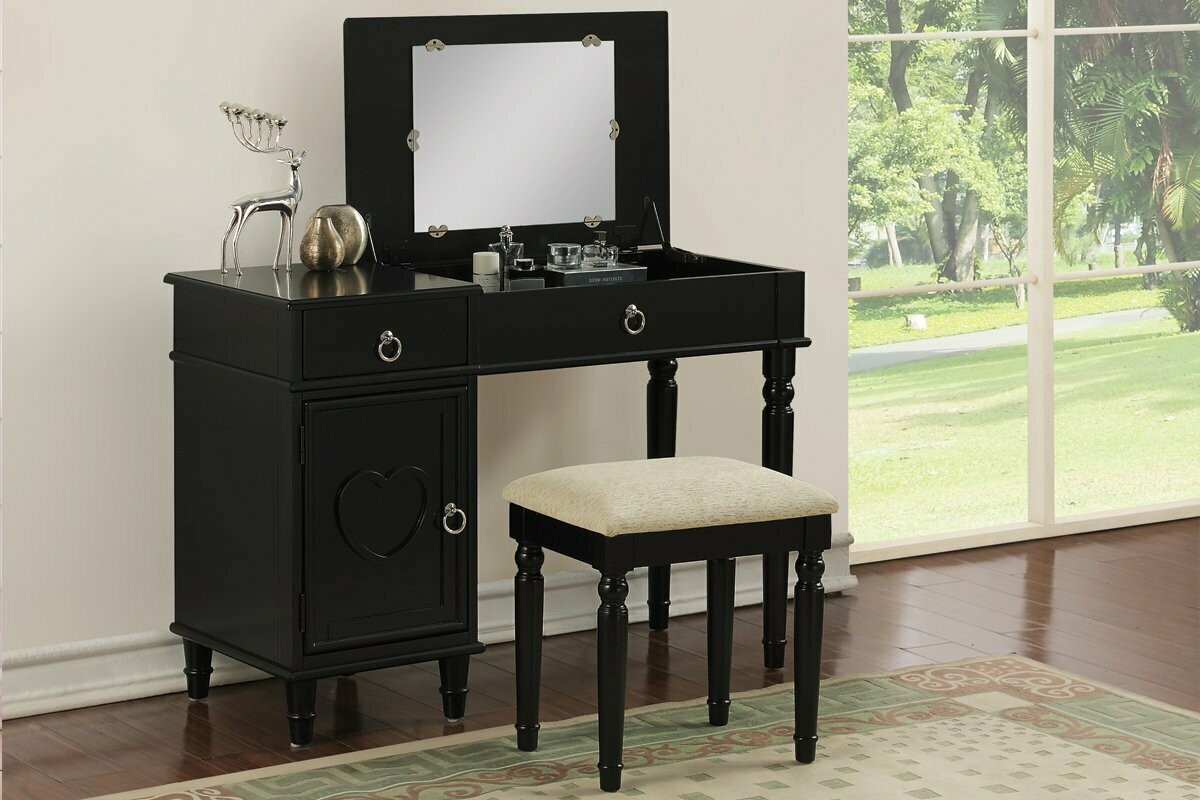 VANITY WITH STOOL IN BLACK VANITY WITH STOOL IN BLACK