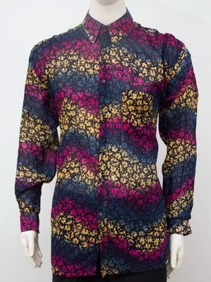 Karyaneka Casual Long Sleeve Abstract Design Batik Shirt (Yellow-Blue-Red) 0650104006025