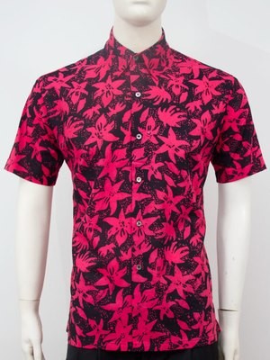 Karyaneka Casual Short Sleeve Abstract Design Batik Shirt (Black-Fushcia) 0651204012316