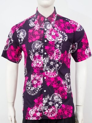 Karyaneka Casual Short Sleeve Abstract Design Batik Shirt (Black-Fushcia-White) 0650104006126