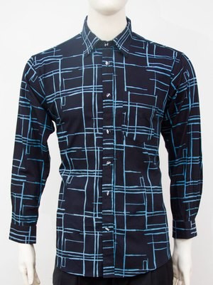 Karyaneka Casual Long Sleeve Abstract Design Batik Shirt (Black-Blue) 0651004006109