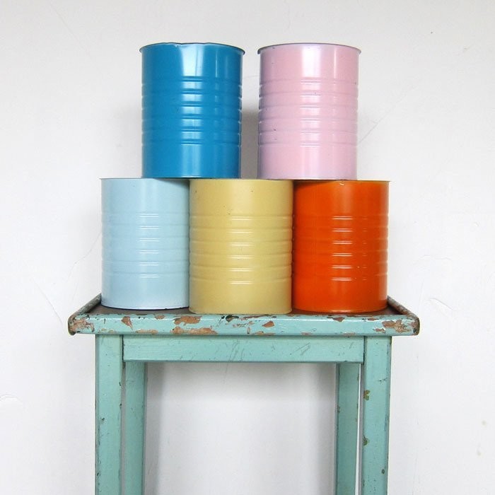 Colourful Metal Painted Tins Flower Pots Wedding Table Decoration
