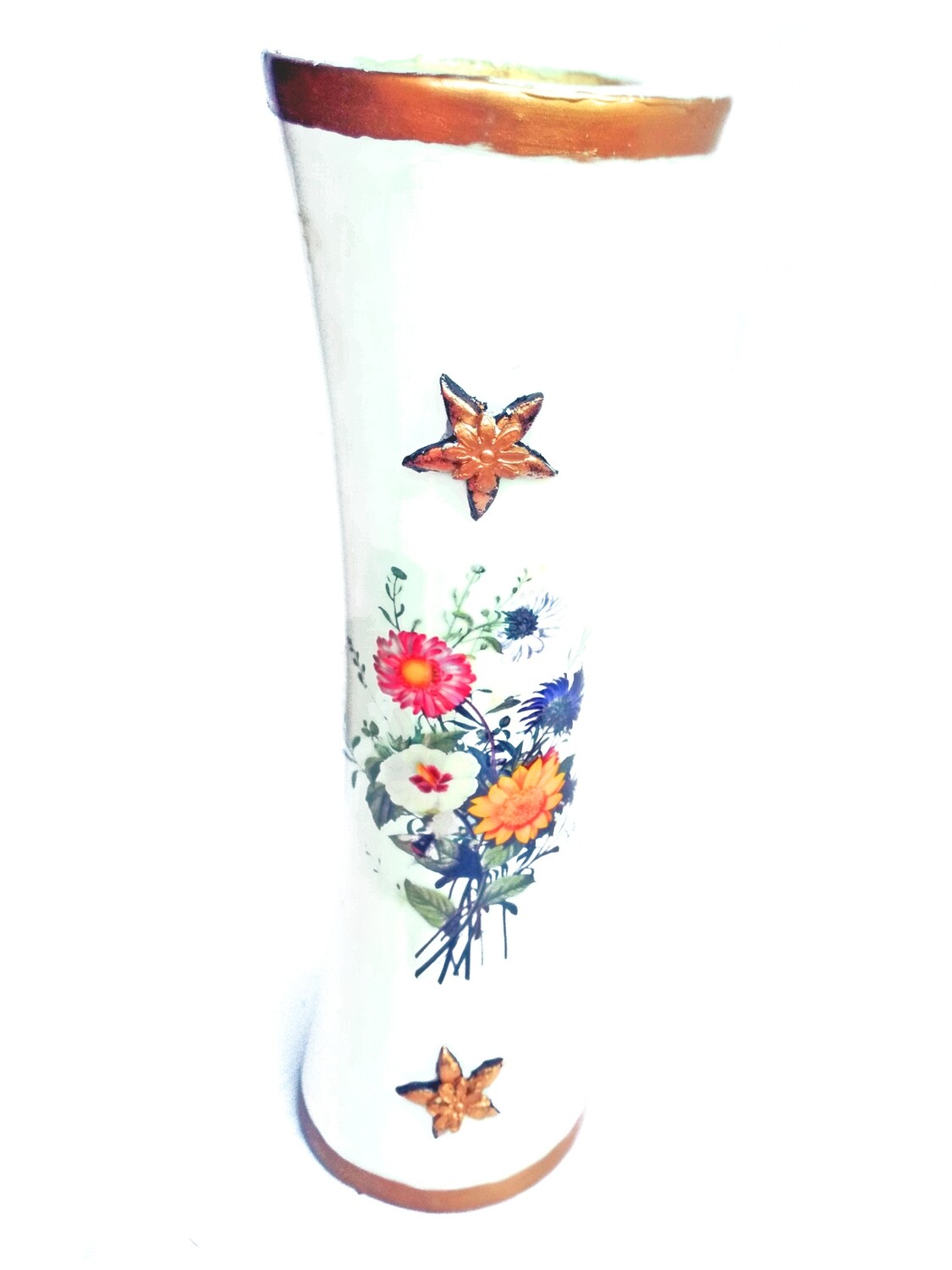 White Wooden Designer Flower Vase Ethnic Karigari