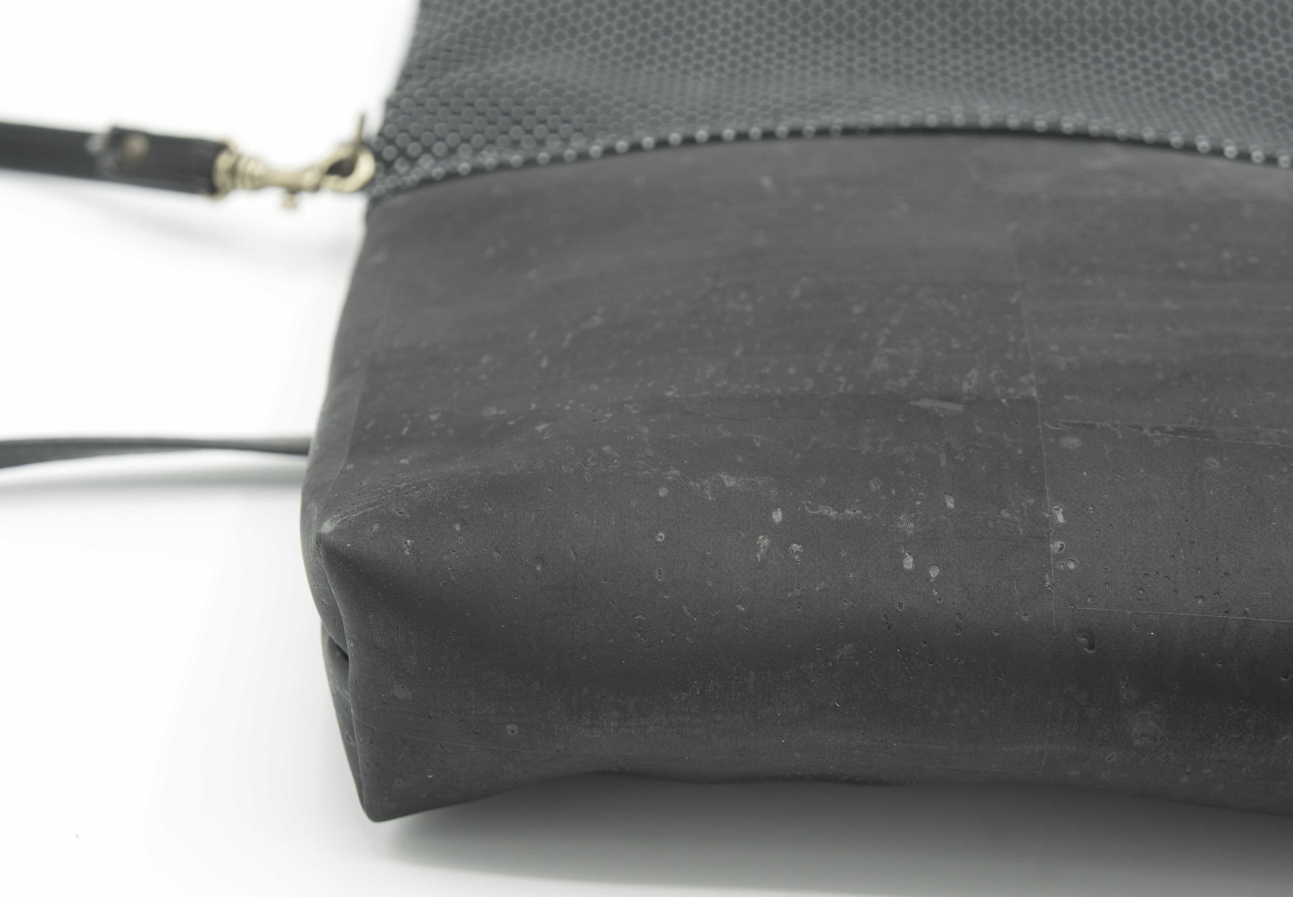 Cork handbag vegan black with Japanese cherry flowers