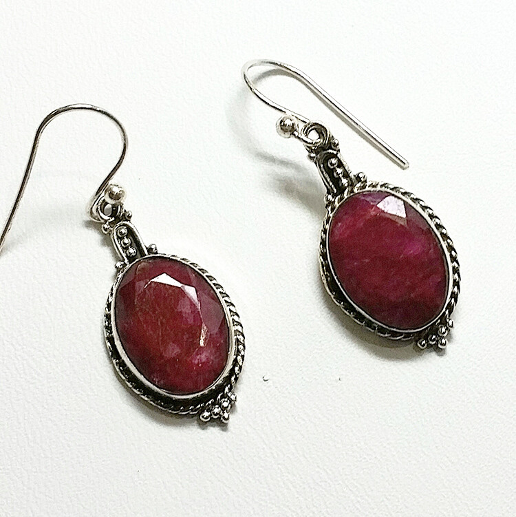 Vintage Style Silver Ruby Earrings