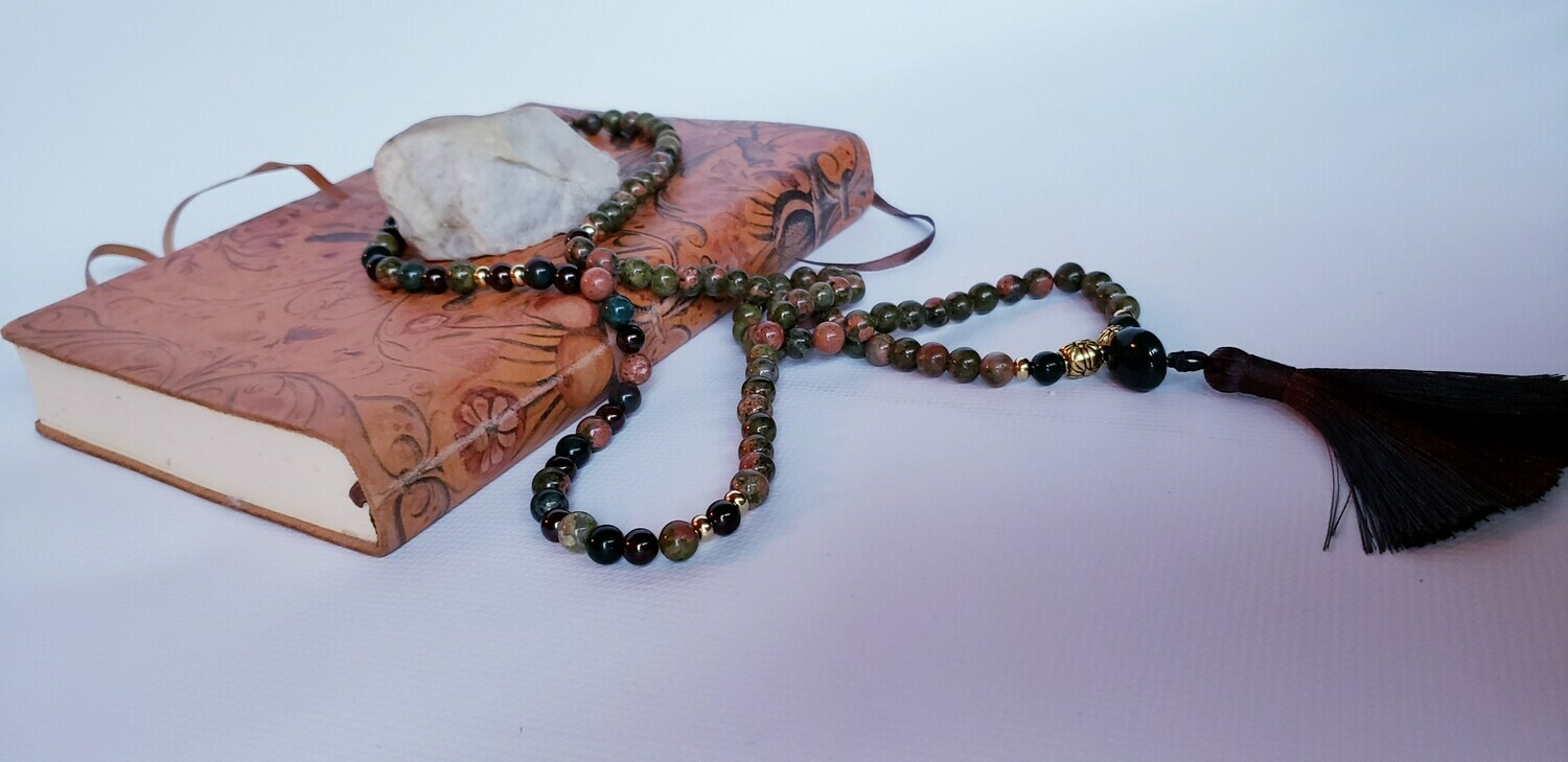 Unakite and Garnet Mala Unakite and Garnet Mala