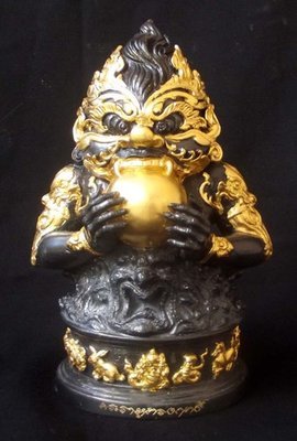 Pra Rahu Om Jant (Eclipse God Swallowing the Moon) Bucha Statue 4 Inches Wide x 8 Inches High Bronze with Gold leaf - 'Sadta Mongkol' (Seven Blessings) edition - Por Tan Kloi - Wat Phu Khao Tong Pra Rahu Om Jant (Eclipse God Swallowing the Moon) Bucha Statue 4 Inches Wide x 8 Inches High Bronze with Gold leaf - 'Sadta Mongkol' (Seven Blessings) edition - Por Tan Kloi - Wat Phu Khao Tong