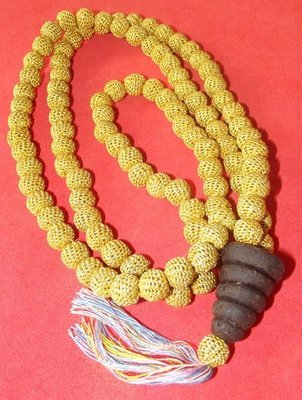 Prakam Saksit Ya Wasana Jinda Manee Tak Hmai - 108 bead Buddhist Rosary from Ya Wasana Jinda Manee, with golden silk hand stitching - Luang Phu Juea Bpiyasilo - Wat Klang Bang Kaew 2547 BE Prakam Saksit Ya Wasana Jinda Manee Tak Hmai - 108 bead Buddhist Rosary from Ya Wasana Jinda Manee, with golden silk hand stitching - Luang Phu Juea Bpiyasilo - Wat Klang Bang Kaew 2547 BE